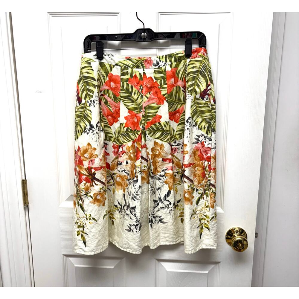 Talbots Skirt Tropical Linen Cotton Size 10P Pleated Front Side Zip Lined